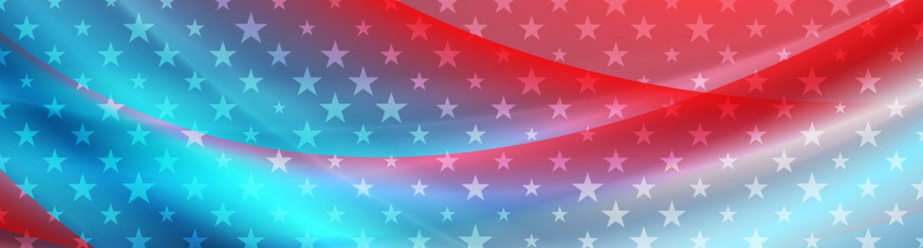 USA colors and stars abstract bright wavy background. Vector banner design