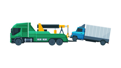 Tow Truck Transporting Lorry, Evacuation Vehicle, Road Assistance Service Flat Vector Illustration