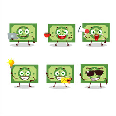 Money cartoon character with various types of business emoticons