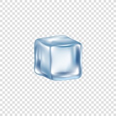 Realistic translucent cube of ice and frozen water on a transparent background.