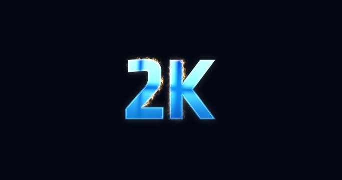 2K, 2000. Electric lightning text. Burning Logo reveal animation on black background. High quality 4k footage