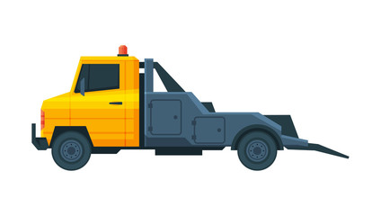 Fototapeta na wymiar Yellow Tow Truck, Evacuation Vehicle, Road Assistance Service Flat Vector Illustration