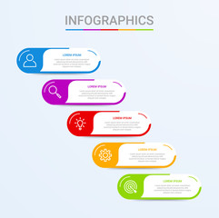 Business data visualization, infographic template with 5 steps on blue background, vector illustration