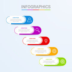 Business data visualization, infographic template with 5 steps on blue background, vector illustration