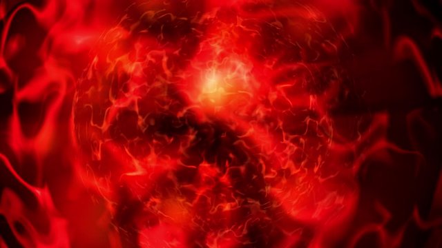 Abstract digital fractal animation of red fire flames plasma energy waves on black background. 4K 3D rendering seamless looping for abstract science fiction, technology, fantasy backdrop wallpaper.