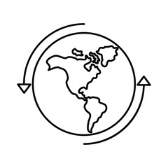 world planet earth with america continent and arrows around line style
