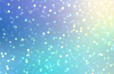 Wonderful sky bokeh textured background. Holiday decorative illustration. Blue lilac yellow gradient.