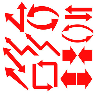Collection of vector arrows. Arrows icon. Simple, red, modern arrows.