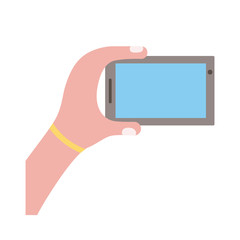 hand lifting smartphone horizontally flat style icon