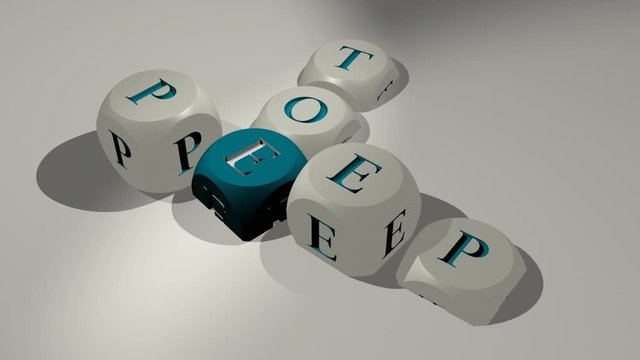 shoes: peep toe video footage of cross words by cube letters emerging from the floor, animation of 3D illustration for background and tic
