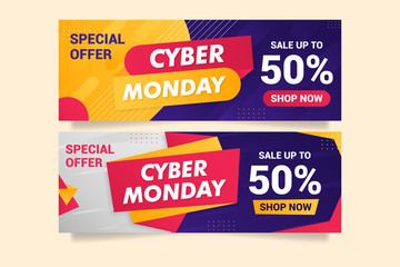 Obraz premium Abstract colorful sales banner background concept. Cyber monday banner