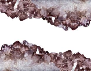 dark brown Smoky quartz crystals stripes on white