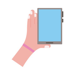 hand lifting smartphone vertically flat style icon