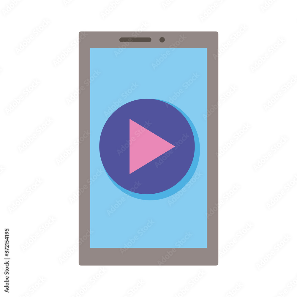 Poster smartphone device with play button flat style icon