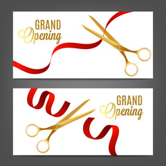 Set of banners or flyers mockups with scissors and tape vector illustration.