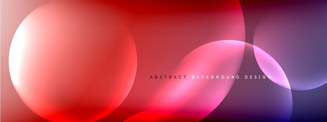 Vector abstract background liquid bubble circles on fluid gradient with shadows and light effects. Shiny design templates for text