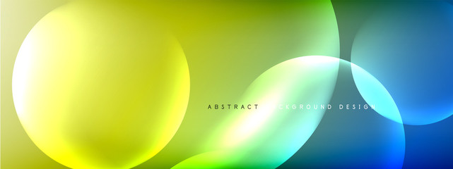 Vector abstract background liquid bubble circles on fluid gradient with shadows and light effects. Shiny design templates for text