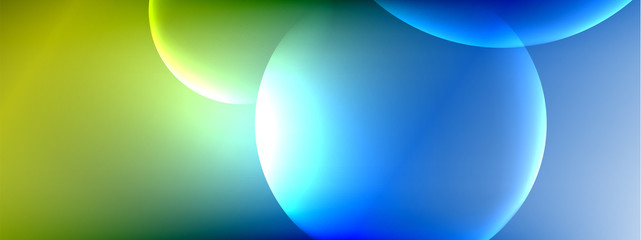 Vector abstract background liquid bubble circles on fluid gradient with shadows and light effects. Shiny design templates for text