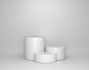 3d white cylinder podium minimal studio background. Abstract 3d geometric shape object illustration render.