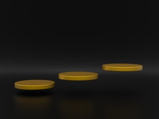 Gold color Podium on the floor.Abstract Platforms for product presentation, mock up  background.