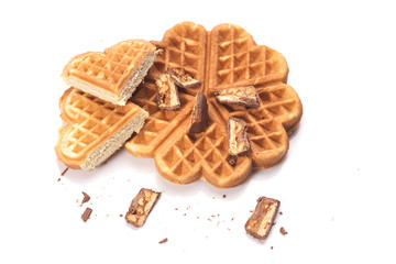 Freshly baked waffles with chocolate isolated on white background