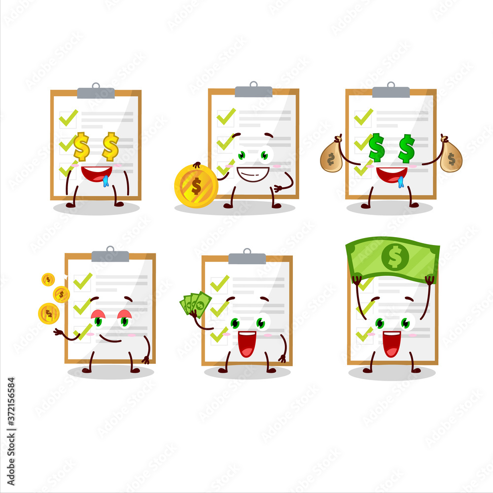 Sticker Checklist cartoon character with cute emoticon bring money