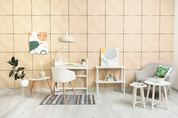 Stylish interior of living room with table