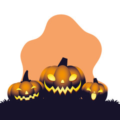 Fototapeta premium Halloween orange three pumpkins cartoons vector design