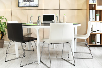 Table prepared for business meeting in office
