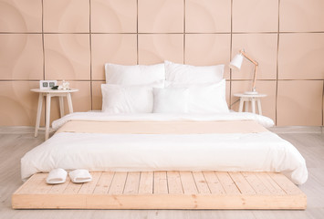 Big comfortable bed in hotel room