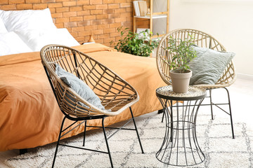 Interior of modern stylish room with armchairs