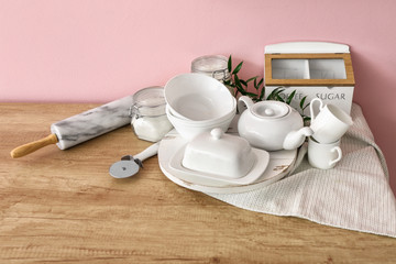 Set of utensils on kitchen counter