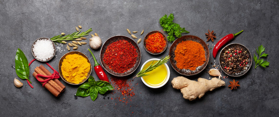 Various spices, herbs and condiments