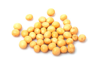 Close up of soybeans isolated on white background
