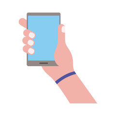hand lifting smartphone vertically flat style icon