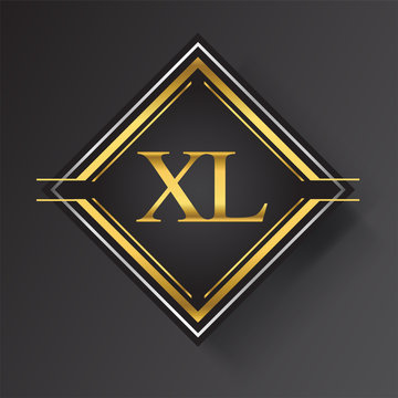 XL Letter logo in a square shape gold and silver colored geometric ornaments. Vector design template elements for your business or company identity.