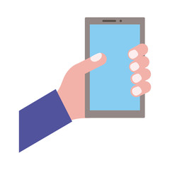 hand lifting smartphone vertically flat style icon
