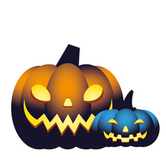 Naklejka premium Halloween blue and orange pumpkins cartoons vector design