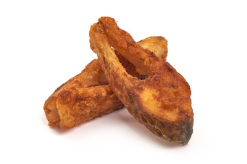Fried fish steaks, isolated on white background