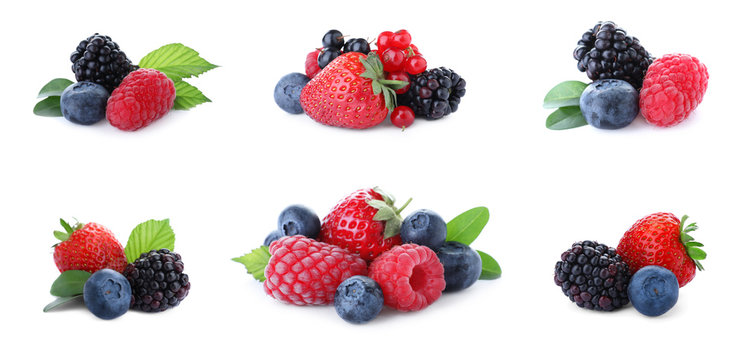 Set Of Different Mixed Berries On White Background, Banner Design