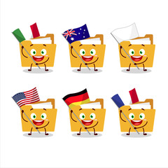 File folder a cartoon character bring the flags of various countries