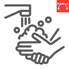 Washing your hands line icon, coronavirus and covid-19, hand washing sign vector graphics, editable stroke linear icon, eps 10.
