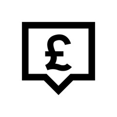 Obraz premium pound currency symbol in speech bubble square black for icon, pound money for app symbol isolated on white, currency digital pound icon for financial concept