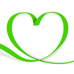ribbon green heart shape isolated on white, ribbon line green heart-shaped, heart shape ribbon stripes green, copy space, border tape curl heart shaped for decoration greeting valentine's day