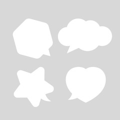 cute speech bubble white isolated on grey, chatting symbol, star, heart shape, hexagon and cloud speech bubble white color for copy space, collection speech bubble for banner graphic design