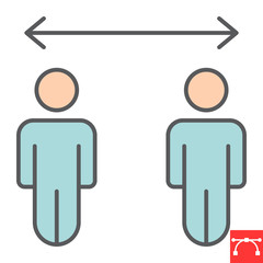 Social distancing color line icon, coronavirus and covid-19, keep distance sign vector graphics, editable stroke filled outline icon, eps 10.