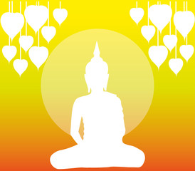 Buddha wallpaper meditating tree on yellow background art vector design illustration  