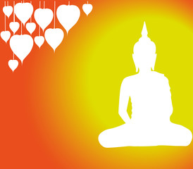 Buddha wallpaper meditating tree on yellow background art vector design illustration  
