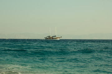 Greece. Rhodes island. Rest at the sea. Euro-trip. Sea water surface. Boats.