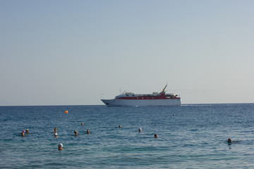 Greece. Rhodes island. Rest at the sea. Euro-trip. Sea water surface. Boats.